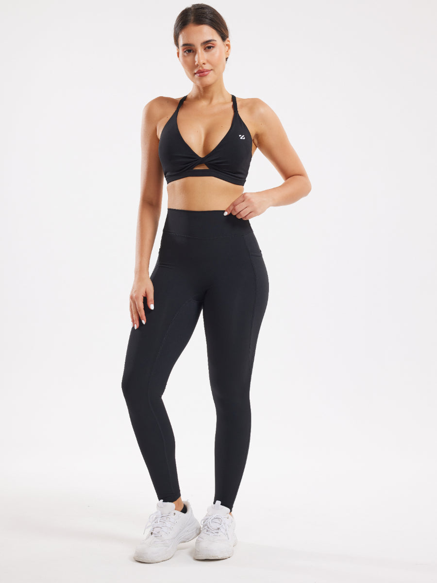 Black Workout Sets 2 Piece Twist Exercise Gym Yoga Outfit