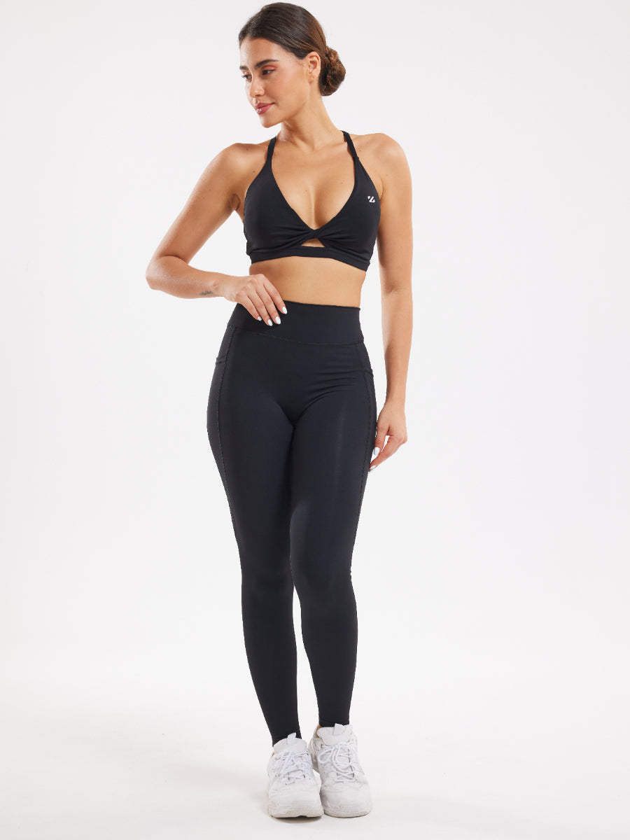 Black Workout Sets 2 Piece Twist Exercise Gym Yoga Outfit